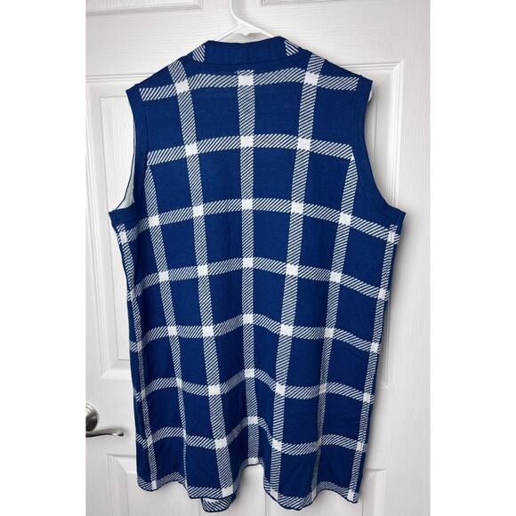 Blair Sleeveless Open Front Plaid Vest Blue, White Women's Size XL - Picture 5 of 7